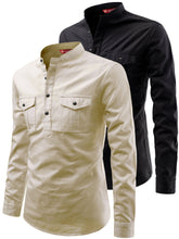 FireFish Men's Slim Fit Double Pocket Beige With Black Cotton Short Kurta Pack 2