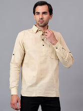 FireFish Men's Slim Fit Full Sleeve Spread Collar Daily Wear Cotton Short Kurta