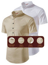 FireFish Men's Slim Fit Beige with White Color Pure Cotton Half Sleeve Short Kurta Pack 2