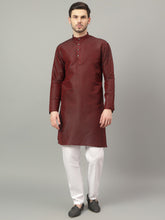 FireFish Brown Geometric Woven Design Straight Jacquard Kurta with Pyjamas Set