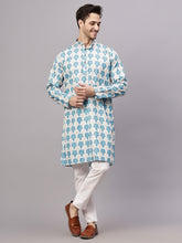 FireFish Men's Chyan Crochet Fabric Floral Design Thread Work Long Kurta Set
