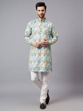 FireFish Men's Pista Tringle Self Printed Water Effect Crochet Fabric Long Kurta Set