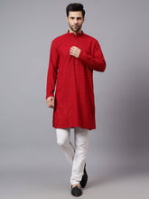 FireFish Men's Red Chikankari Tringle Pattern Embroidered Sequined Long Kurta Set