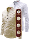 FireFish Men's Slim Fit Double Pocket Beige With White Cotton Short Kurta Pack 2