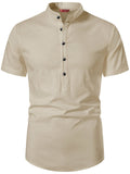 FireFish Men's Slim Fit Half Sleeve Beige Color Pure Cotton Short Kurta