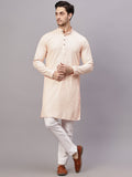 FireFish Men's Pista Chikankari Florist Sequined Long Kurta Set