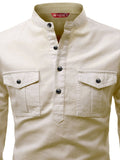 FireFish Men's Slim Fit Double Pocket Beige With Black Cotton Short Kurta Pack 2