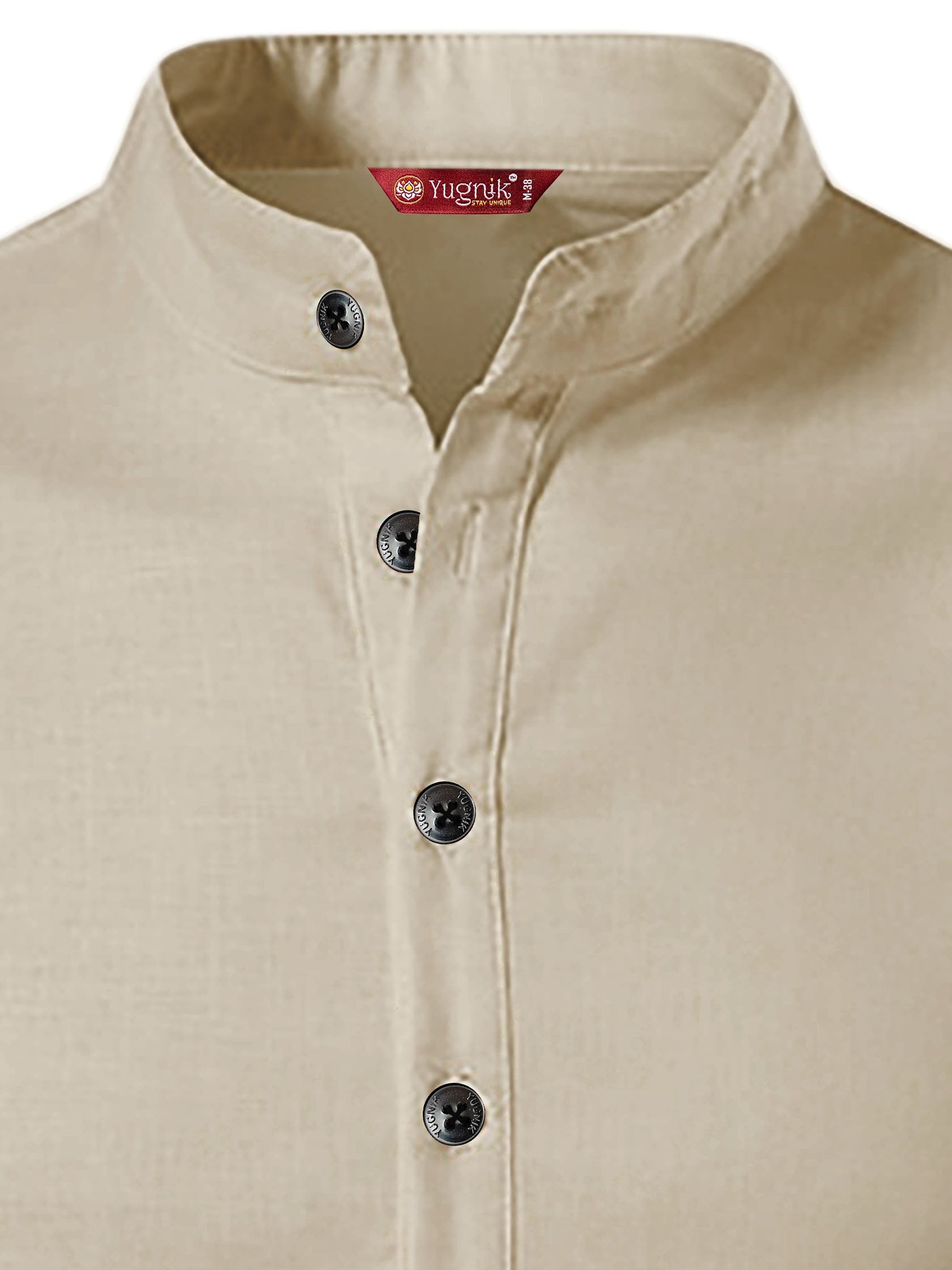 FireFish Men's Slim Fit Half Sleeve Beige Color Pure Cotton Short Kurta