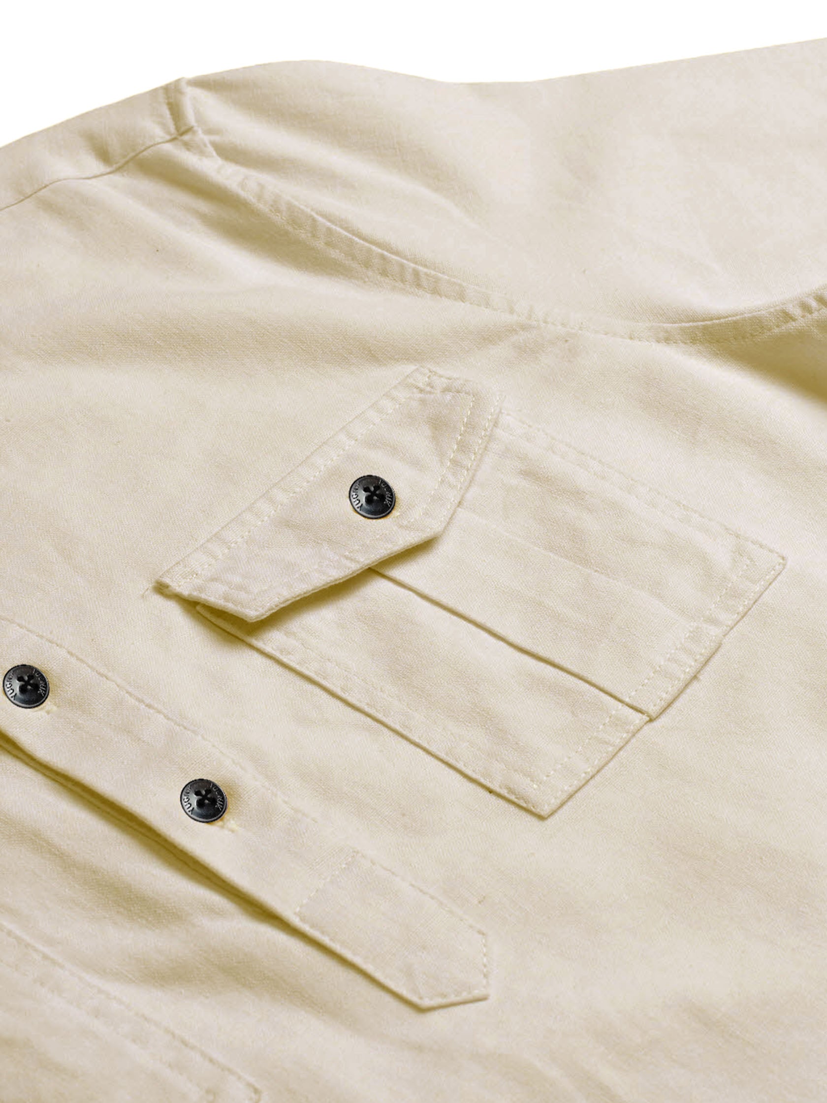 FireFish Men's Slim Fit Double Pocket Beige Color Pure Cotton Short Kurta