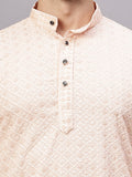 FireFish Men's Pista Chikankari Florist Sequined Long Kurta Set