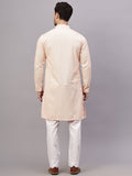 FireFish Men's Pista Chikankari Florist Sequined Long Kurta Set