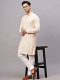FireFish Men's Pista Chikankari Florist Sequined Long Kurta Set