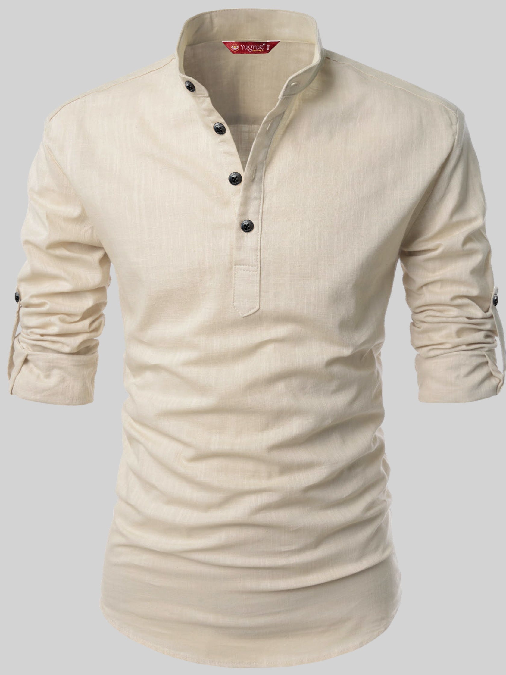 FireFish Men's Slim Fit Full Sleeve Yellow Cotton Short Kurta