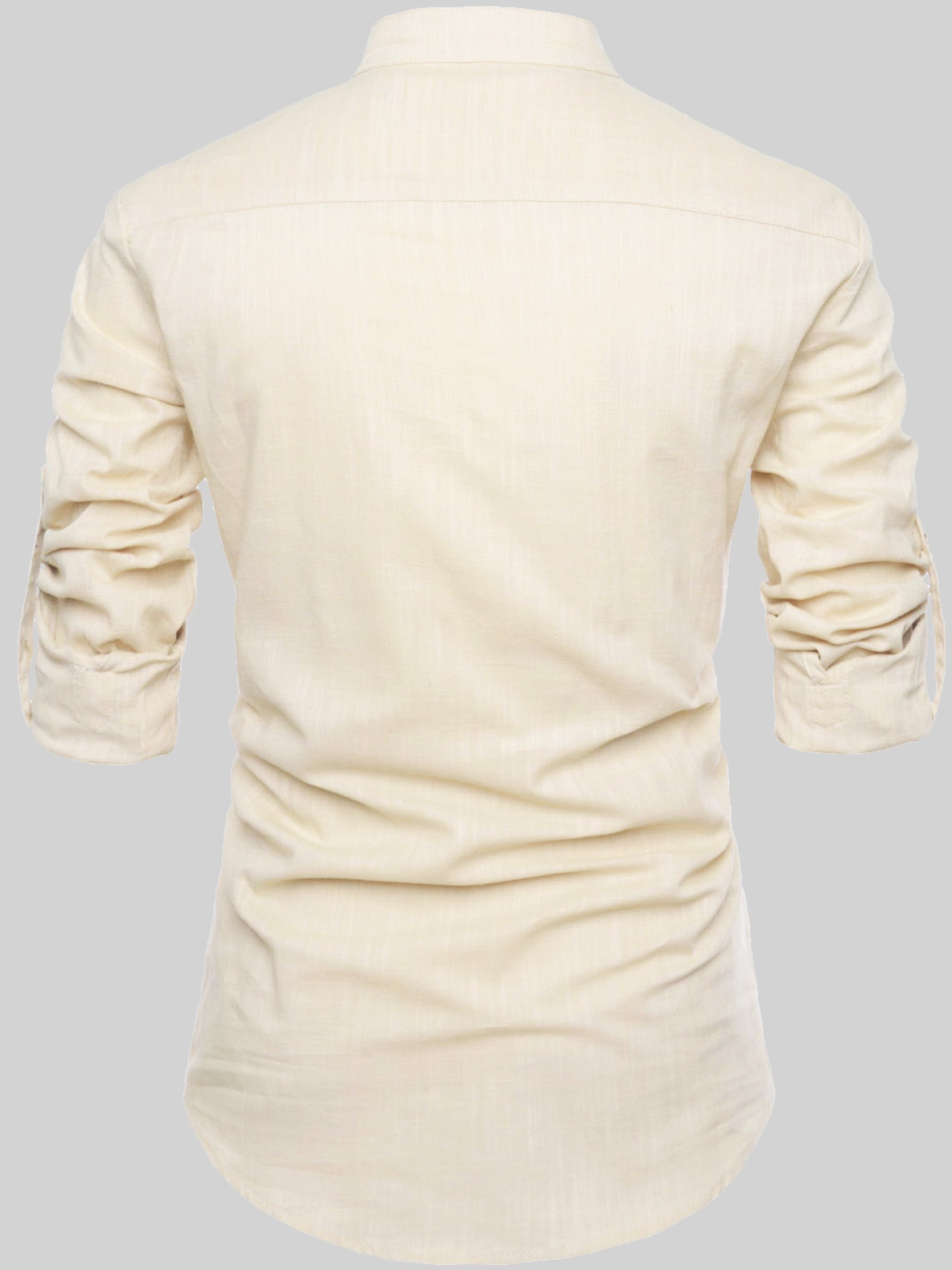 FireFish Men's Slim Fit Light Beige With Black Color Cotton Short Kurta Pack 2