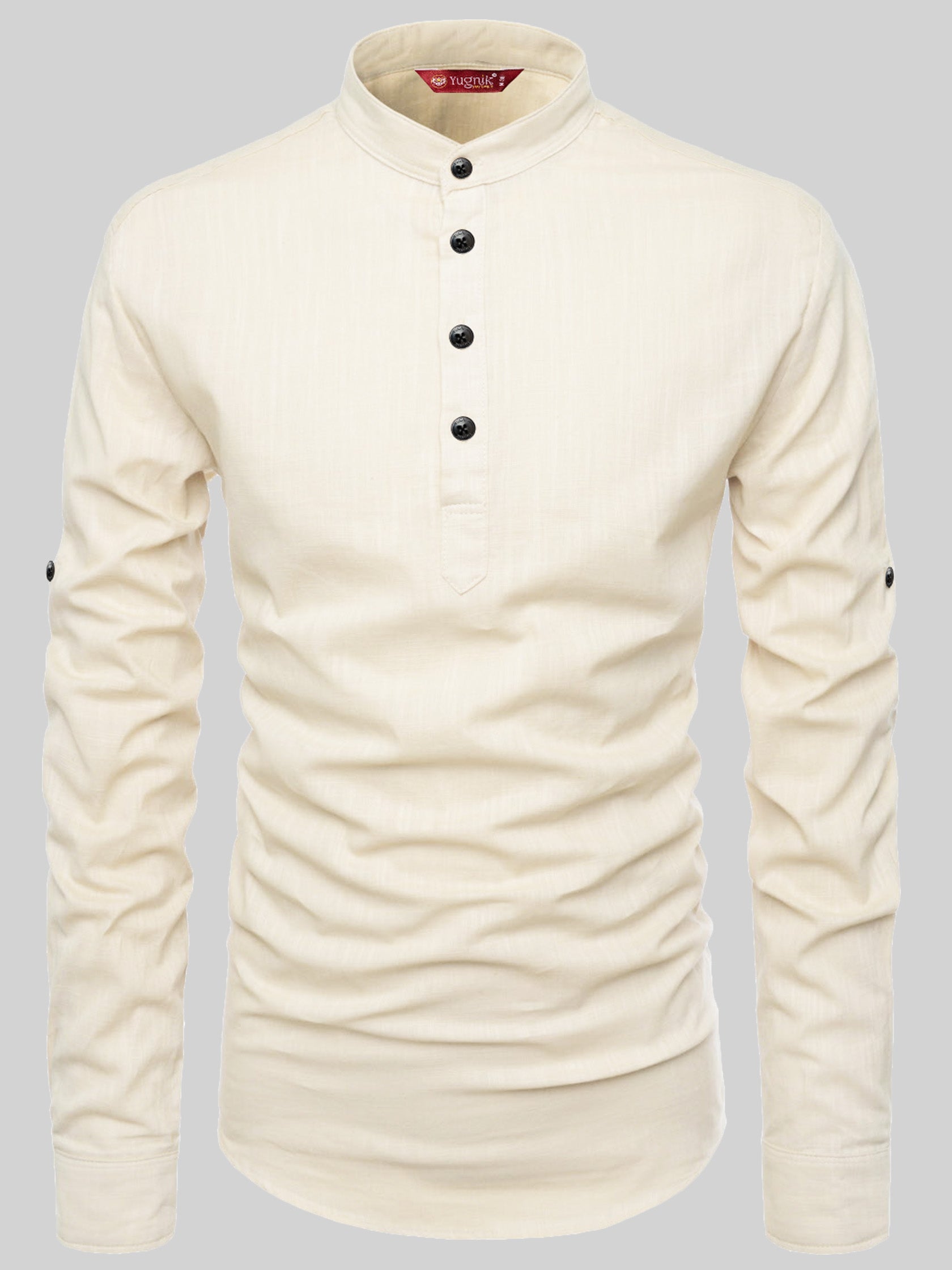 FireFish Men's Slim Fit Full Sleeve Yellow Cotton Short Kurta