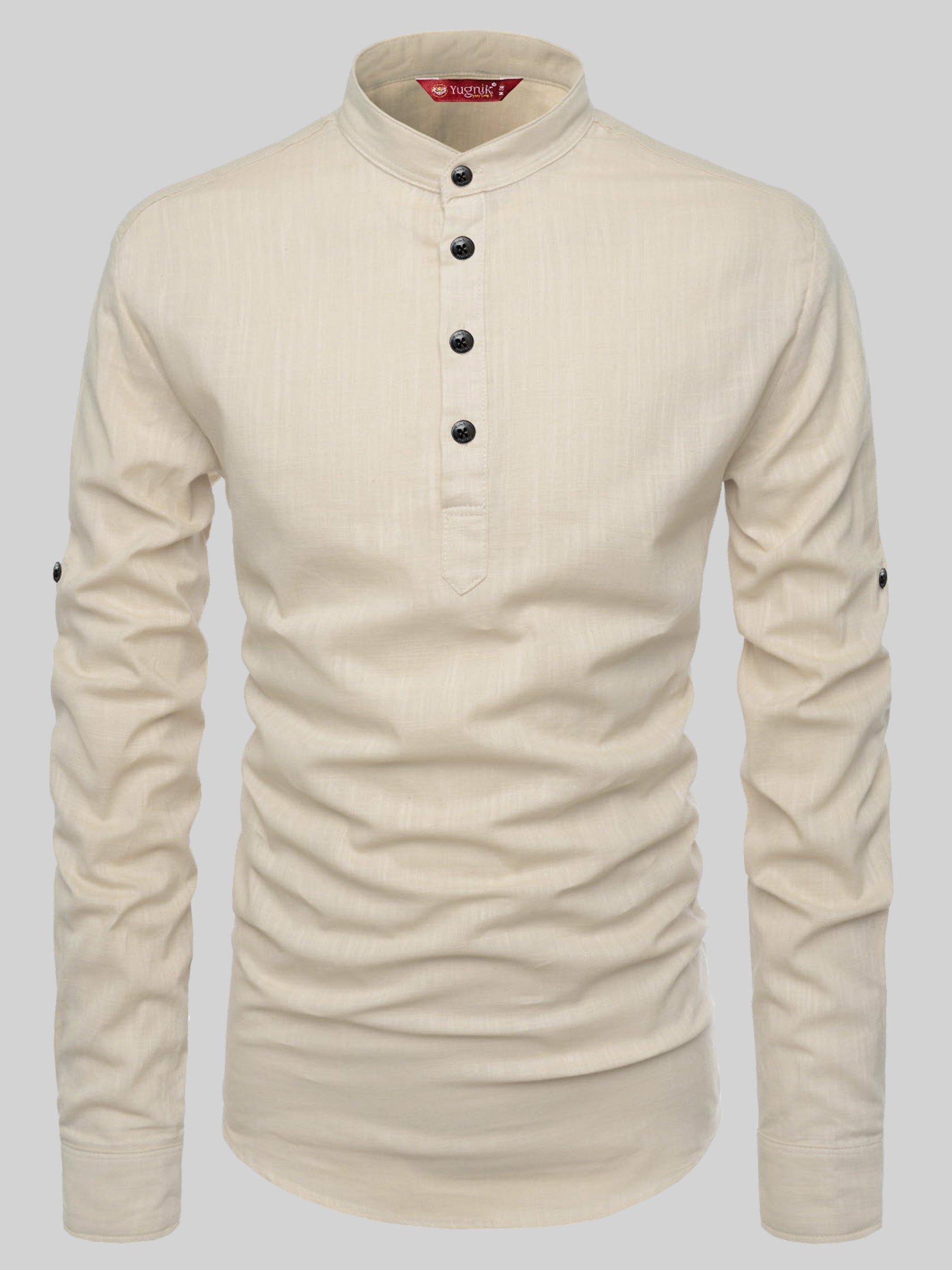 FireFish Men's Slim Fit Full Sleeve Yellow Cotton Short Kurta
