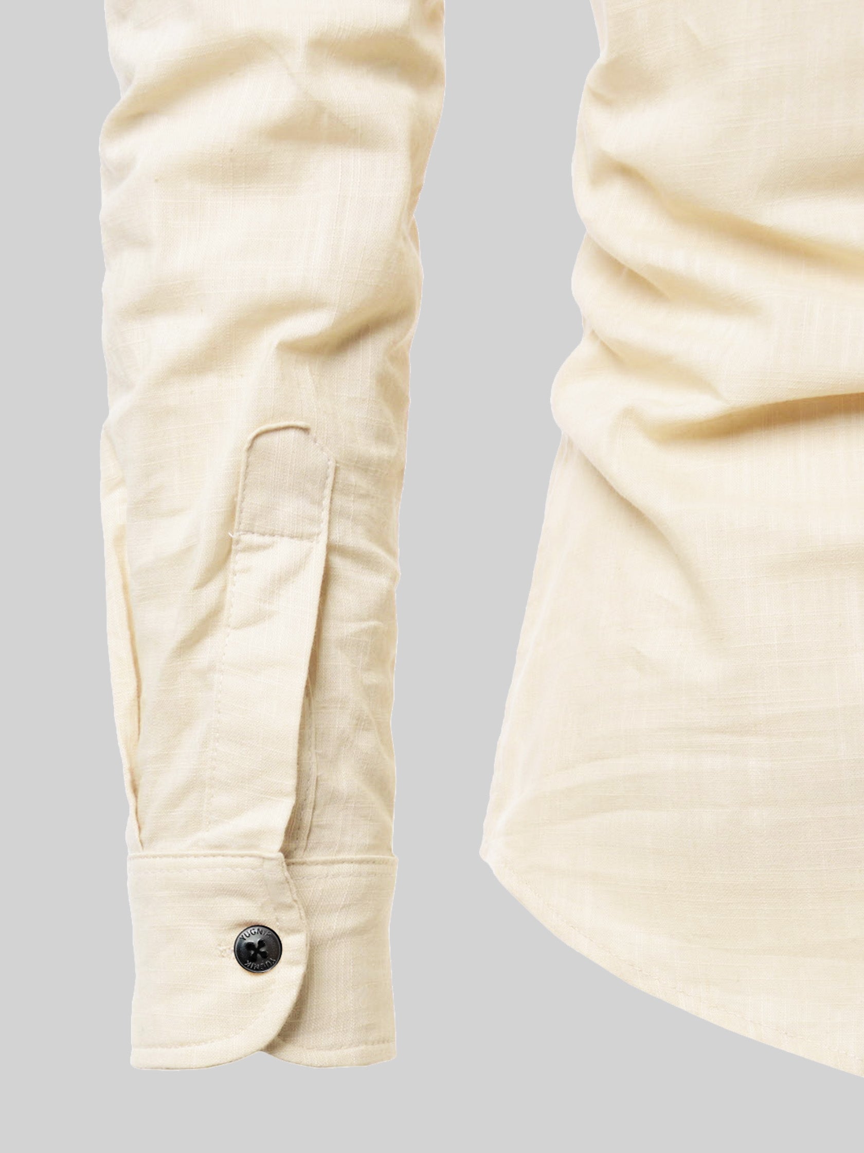 FireFish Men's Slim Fit Full Sleeve Yellow Cotton Short Kurta