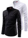 FireFish Men's Slim Fit Double Pocket Beige With White Cotton Short Kurta Pack 2