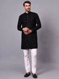 FireFish Men's Pista Chikankari Florist Sequined Long Kurta Set