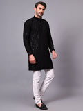 FireFish Men's Pista Chikankari Florist Sequined Long Kurta Set