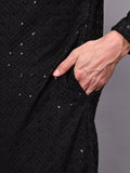 FireFish Men's Pista Chikankari Florist Sequined Long Kurta Set