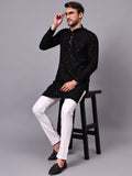 FireFish Men's Pista Chikankari Florist Sequined Long Kurta Set
