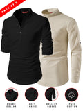 FireFish Men's Slim Fit Peach With Black Color Cotton Short Kurta Pack 2