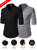 FireFish Men's Slim Fit Peach With Black Color Cotton Short Kurta Pack 2