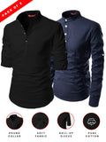 FireFish Men's Slim Fit Peach With Black Color Cotton Short Kurta Pack 2