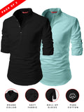 FireFish Men's Slim Fit Peach With Black Color Cotton Short Kurta Pack 2