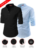 FireFish Men's Slim Fit Peach With Black Color Cotton Short Kurta Pack 2