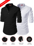 FireFish Men's Slim Fit Peach With Black Color Cotton Short Kurta Pack 2