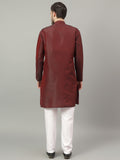 FireFish Brown Geometric Woven Design Straight Jacquard Kurta with Pyjamas Set
