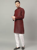 FireFish Brown Geometric Woven Design Straight Jacquard Kurta with Pyjamas Set