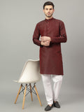 FireFish Brown Geometric Woven Design Straight Jacquard Kurta with Pyjamas Set
