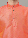 FireFish Brown Geometric Woven Design Straight Jacquard Kurta with Pyjamas Set