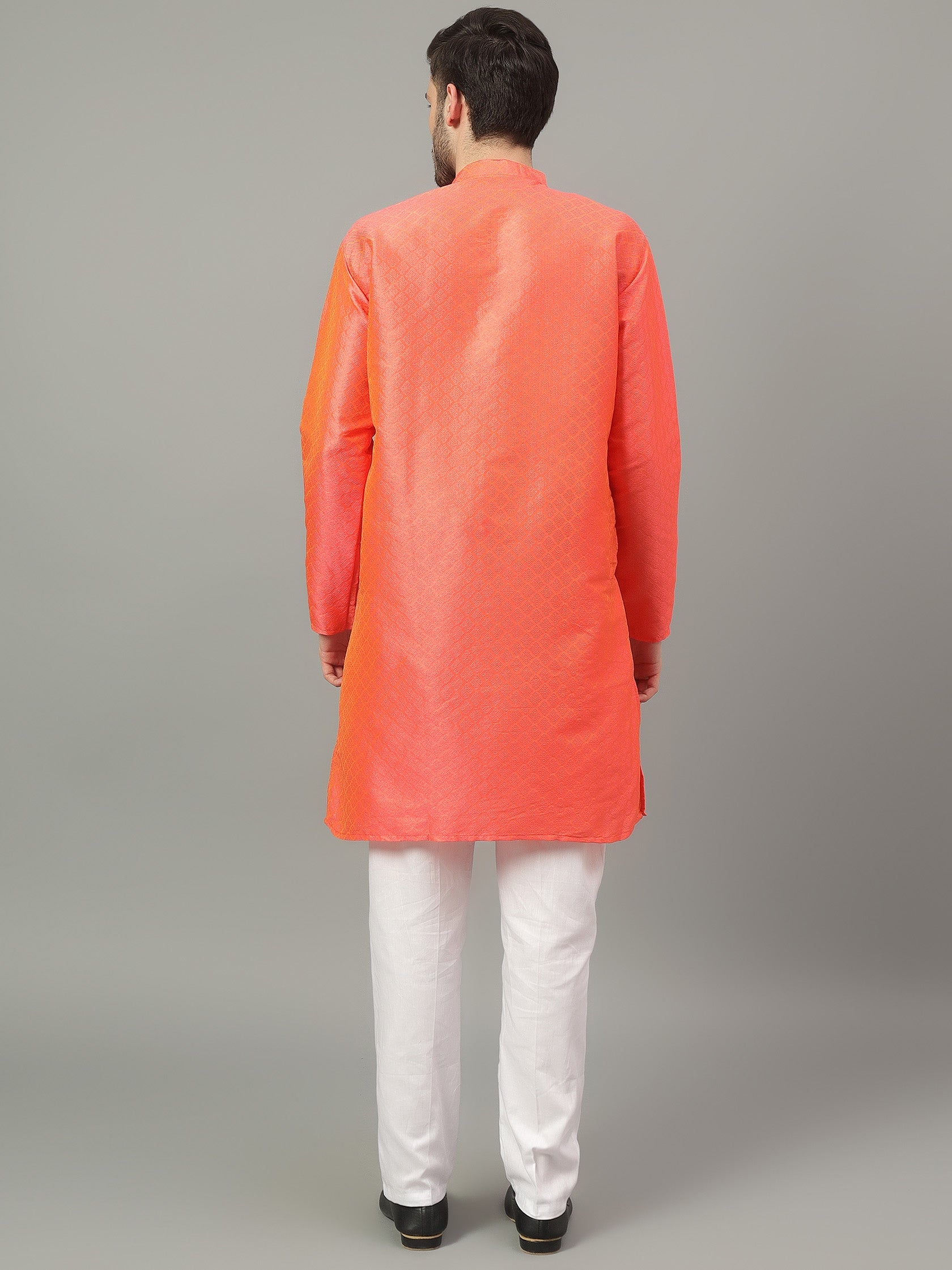 FireFish Brown Geometric Woven Design Straight Jacquard Kurta with Pyjamas Set