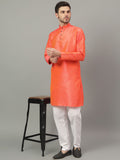 FireFish Brown Geometric Woven Design Straight Jacquard Kurta with Pyjamas Set