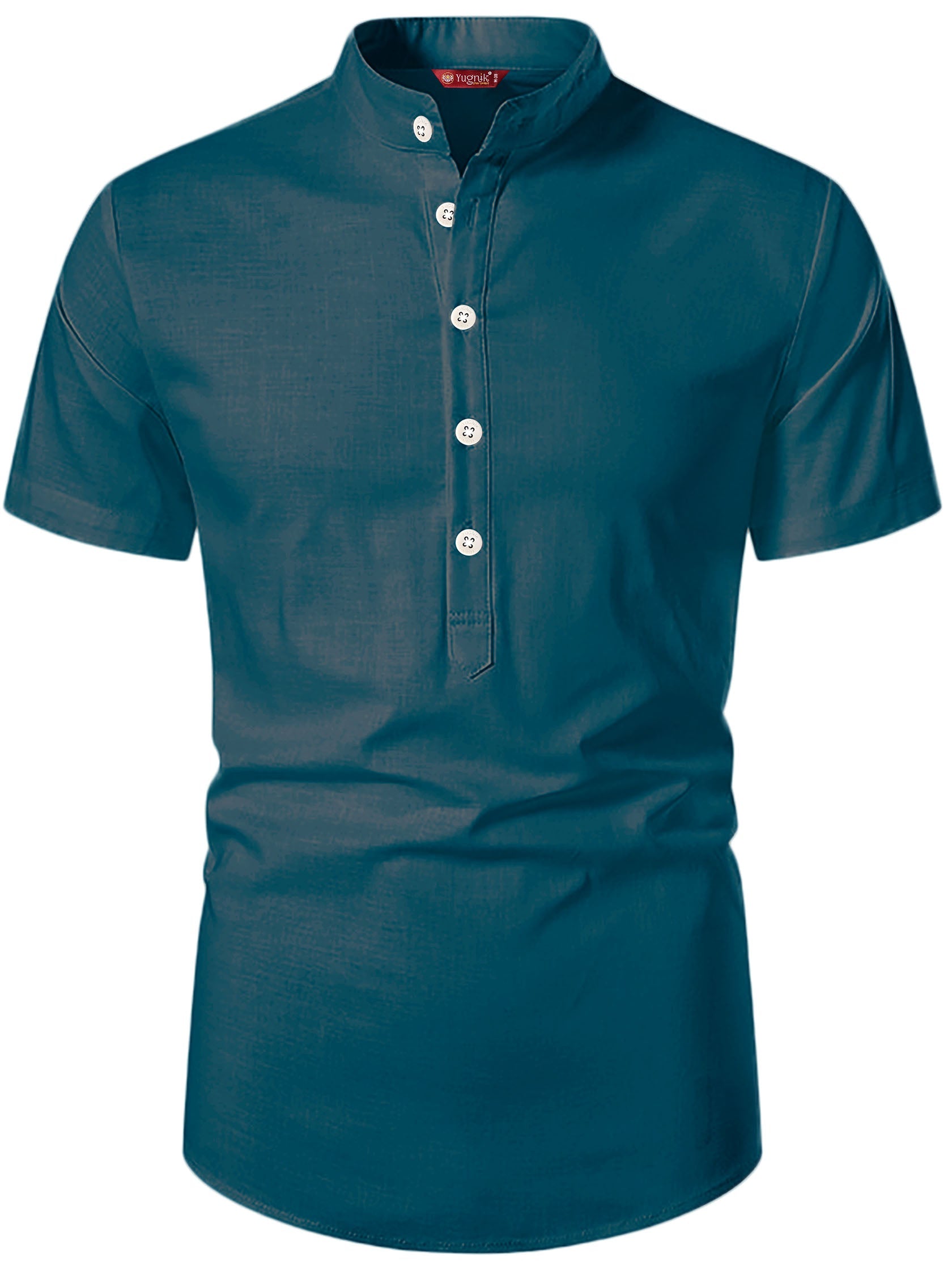 FireFish Men's Slim Fit Beige with White Color Pure Cotton Half Sleeve Short Kurta Pack 2