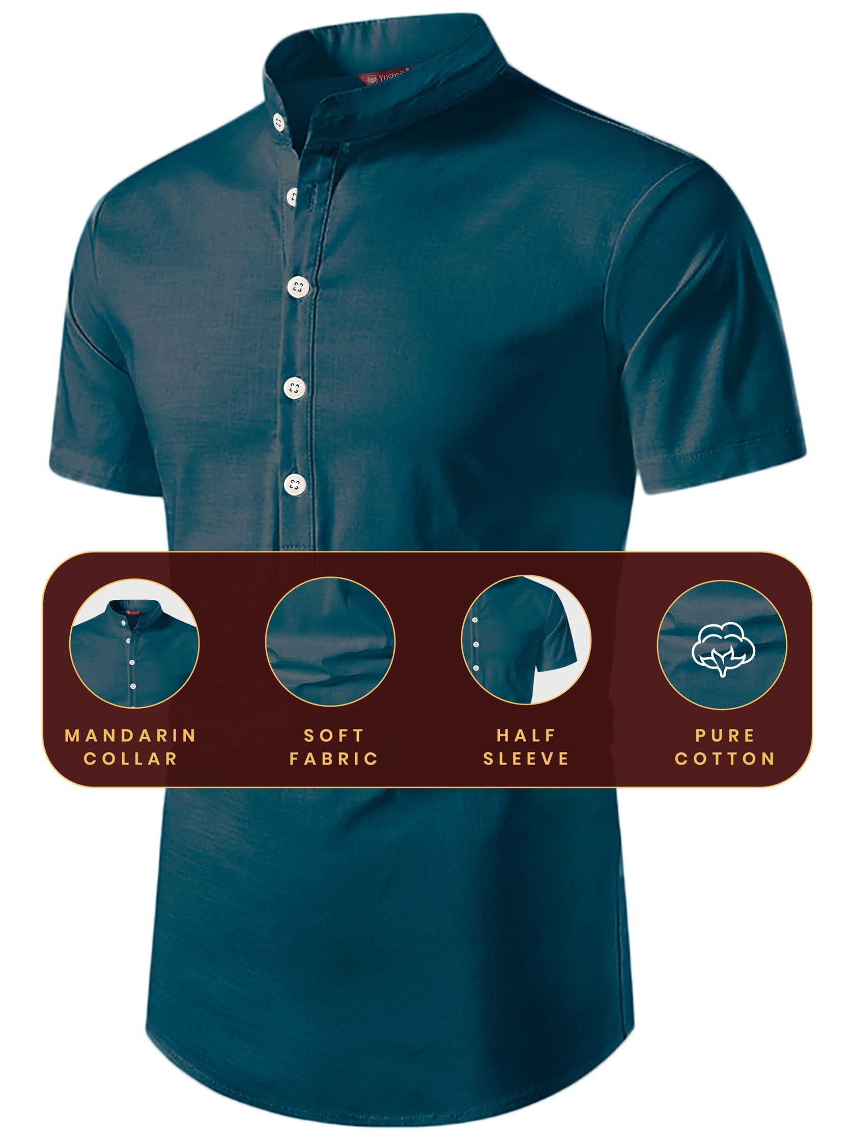 FireFish Men's Slim Fit Half Sleeve Beige Color Pure Cotton Short Kurta