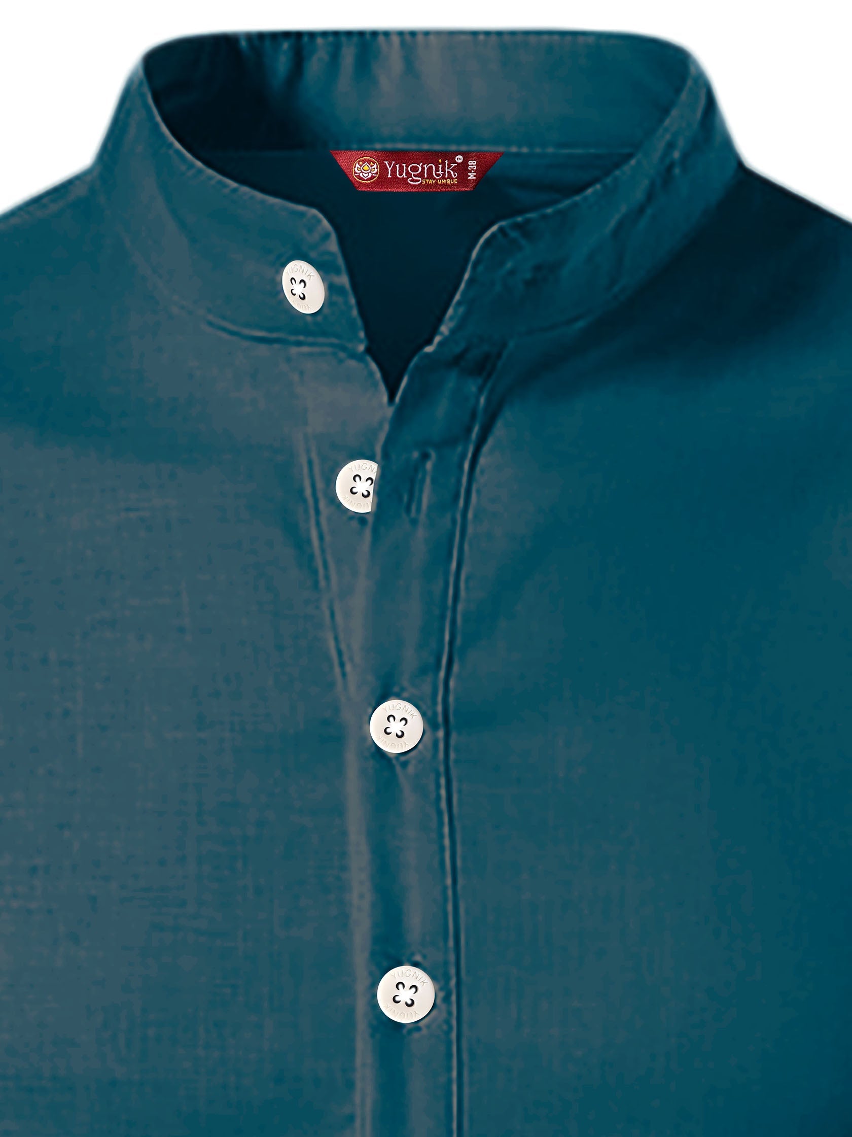 FireFish Men's Slim Fit Beige with Black Color Pure Cotton Half Sleeve Short Kurta Pack 2