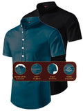 FireFish Men's Slim Fit Beige with Black Color Pure Cotton Half Sleeve Short Kurta Pack 2