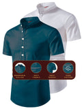FireFish Men's Slim Fit Beige with White Color Pure Cotton Half Sleeve Short Kurta Pack 2