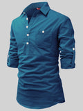 FireFish Men's Slim Fit Dark Teal With White Cotton Short Kurta Pack 2