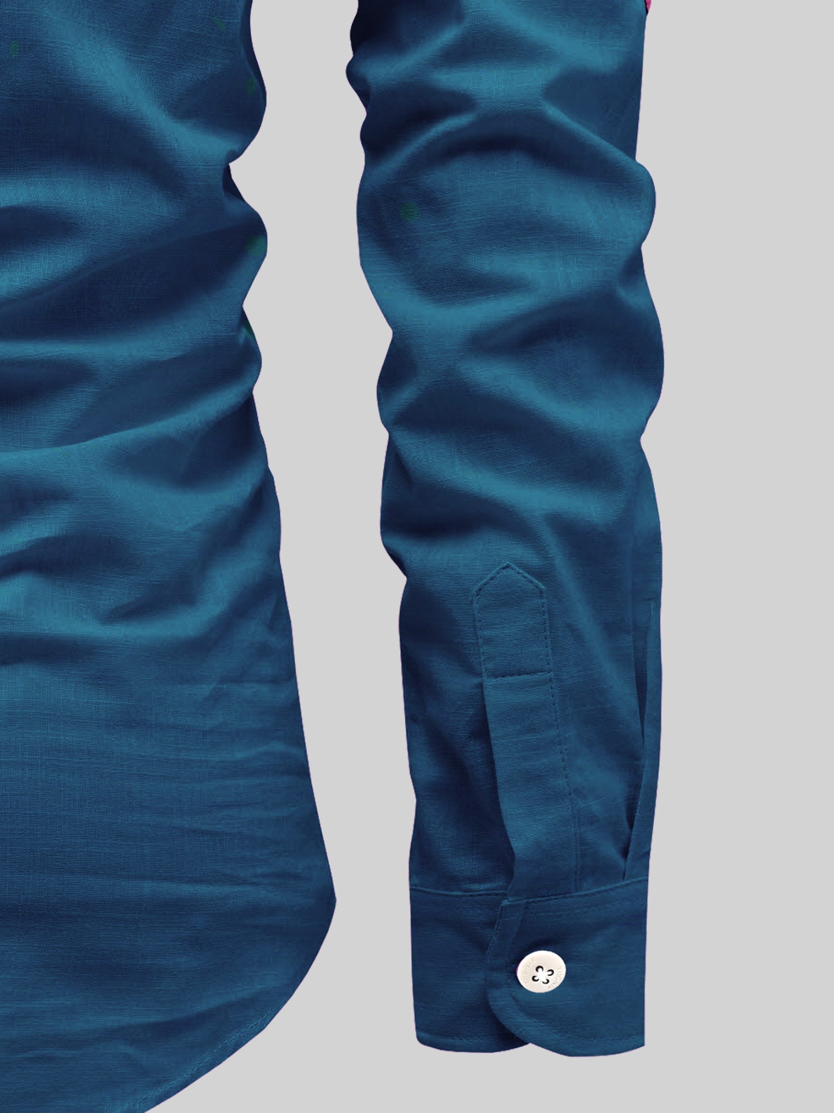 FireFish Men's Slim Fit Dark Teal With White Cotton Short Kurta Pack 2