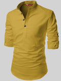 FireFish Men's Slim Fit Full Sleeve Yellow Cotton Short Kurta