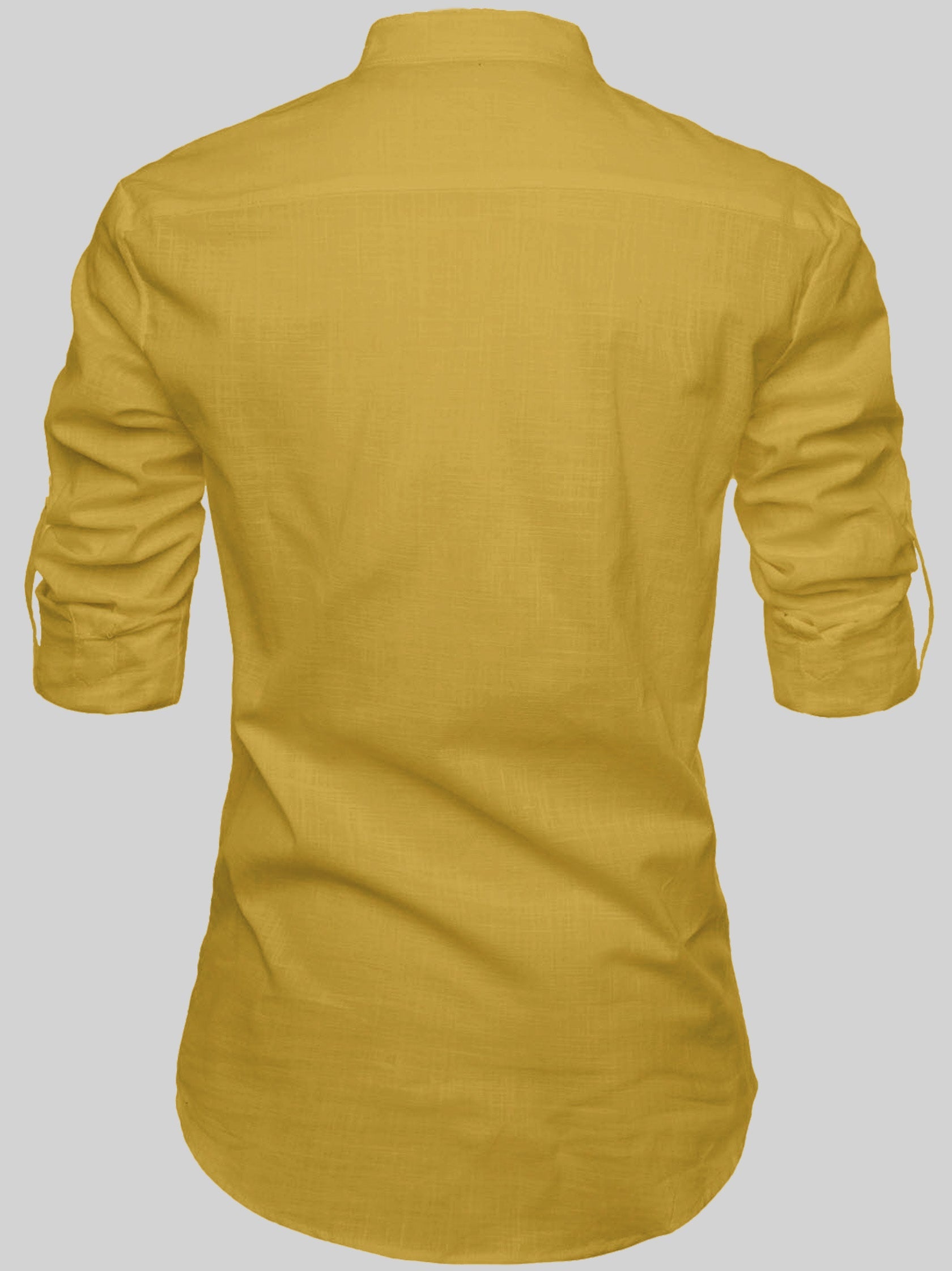 FireFish Men's Slim Fit Full Sleeve Yellow Cotton Short Kurta
