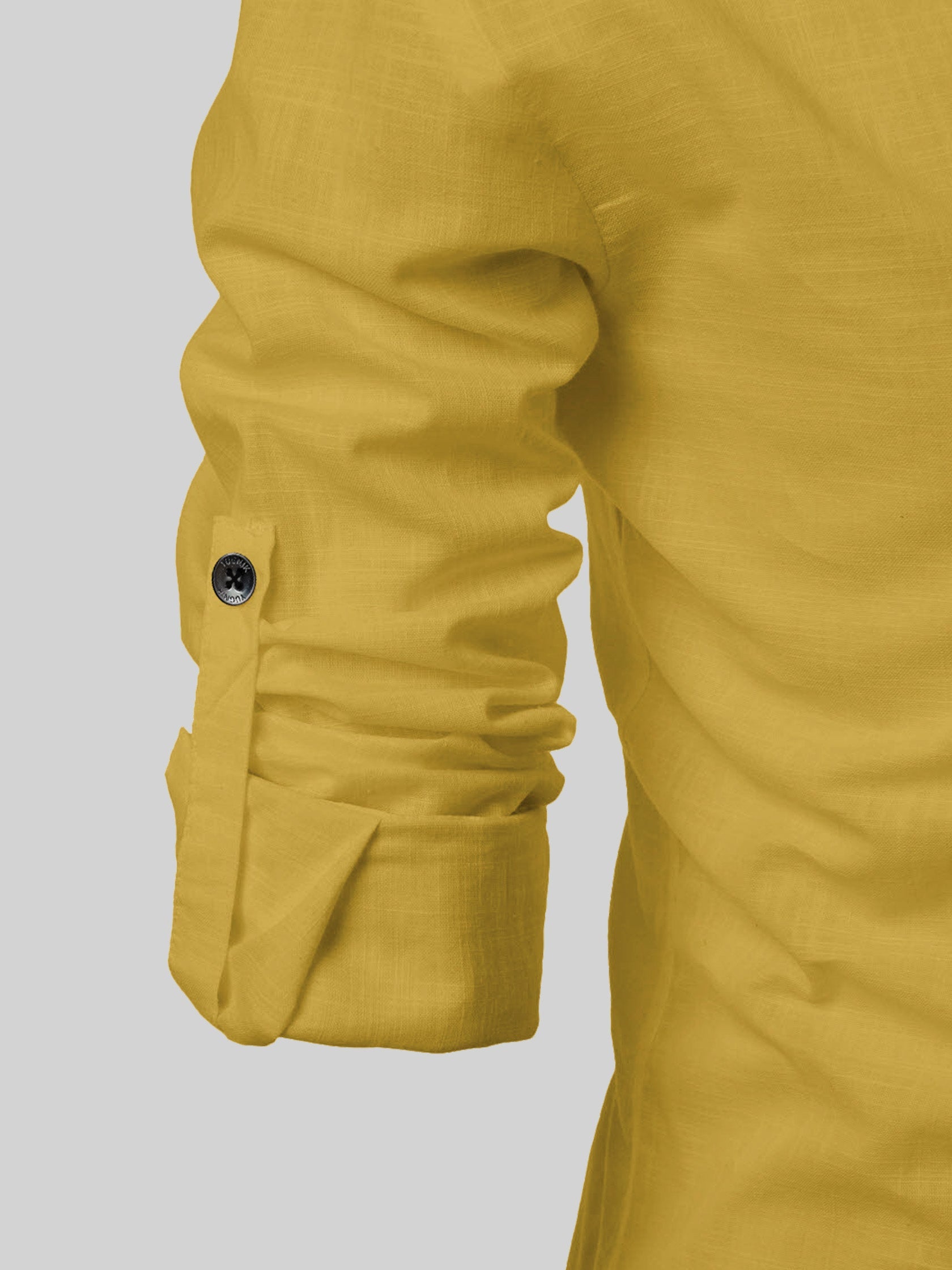 FireFish Men's Slim Fit Full Sleeve Yellow Cotton Short Kurta