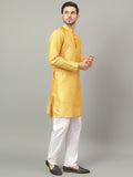 FireFish Brown Geometric Woven Design Straight Jacquard Kurta with Pyjamas Set