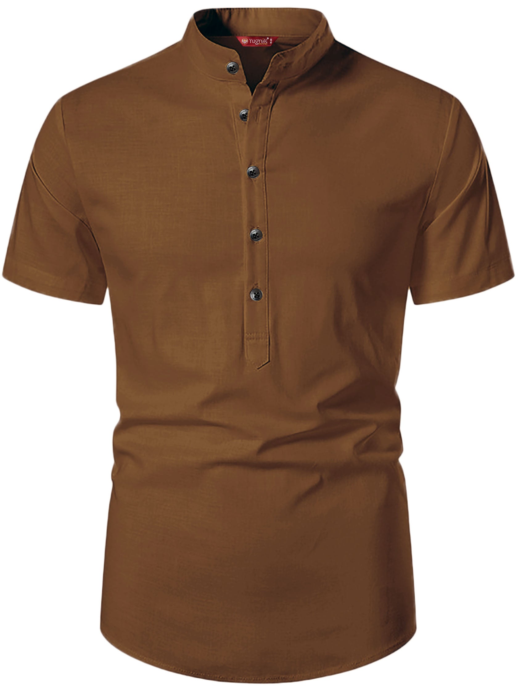FireFish Men's Slim Fit Half Sleeve Beige Color Pure Cotton Short Kurta
